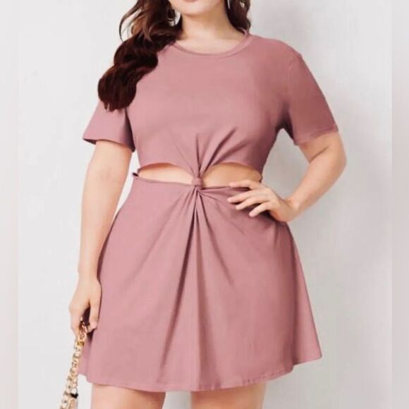 Shein Curve Women’s Pink Twist Cut-Out Front Cotton Blend Mini Dress Size: 2XL - Picture 1 of 9